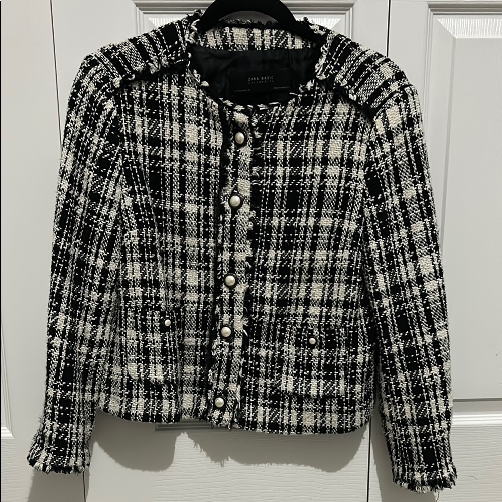 Zara Black and White Tweed Jacket